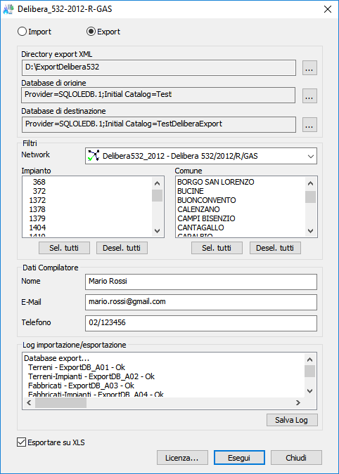Tool desktop esportazione dati secondo "Delibera 532 GAS"