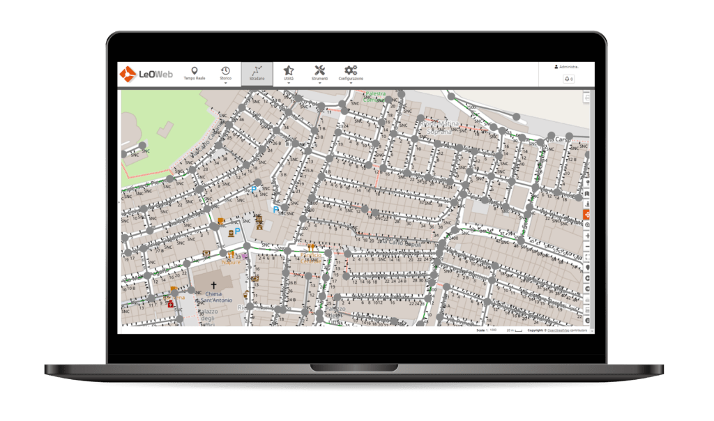 schermata esempio DB spaziale civici e nodi risultato della ricognizione digitale del territorio