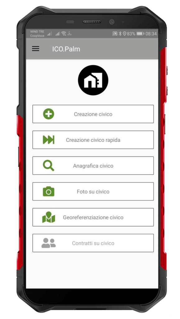 Palmare rugger con app ICOpalm per gestione dei civici 