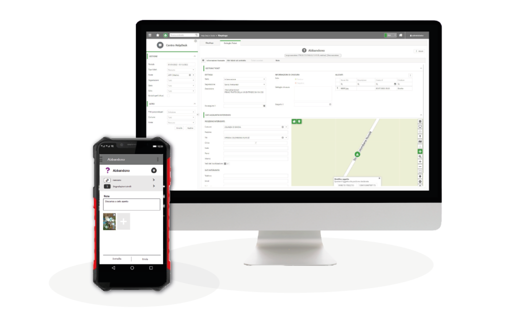 Segnalazione abbandono (segnalazione da app di campo e visualizzazione ticket nel CRM rifiuti) 